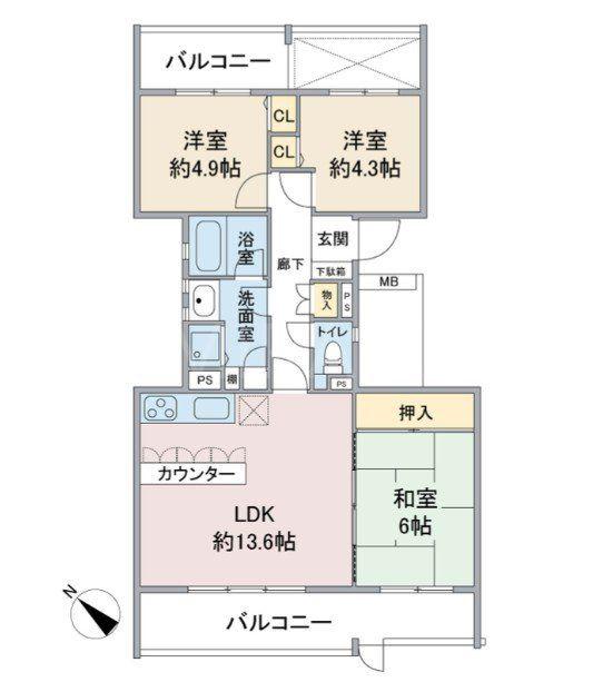 ハイツ東戸塚II(3LDK/1階)の間取り写真
