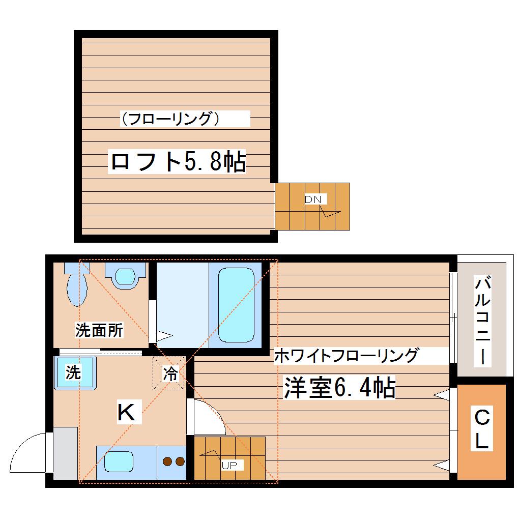 ソエル長町(1K/2階)の間取り写真