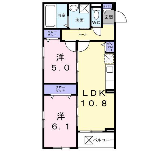 アルストロメリアV(2LDK/3階)の間取り写真