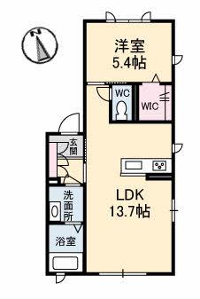 ヴィラージュカリーノ B棟(1LDK/1階)の間取り写真