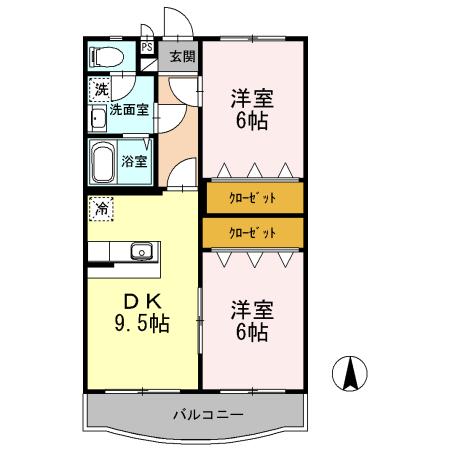エスペランサI(2DK/3階)の間取り写真