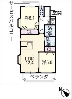 ASTRIEA(2LDK/2階)の間取り写真