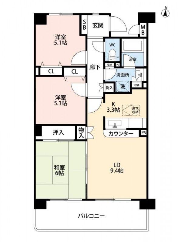 サニーフォレスト藤原弐番館(3LDK/4階)の間取り写真