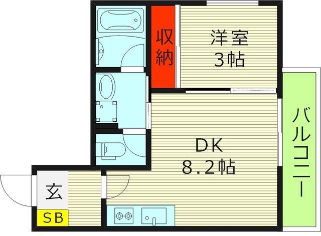 グレースコート蒲生(1DK/1階)の間取り写真