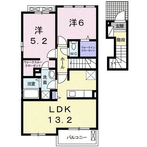 ブルックベルB(2LDK/2階)の間取り写真