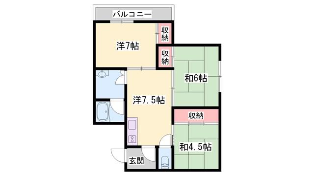 ハイツ竹っ娘(3DK/1階)の間取り写真
