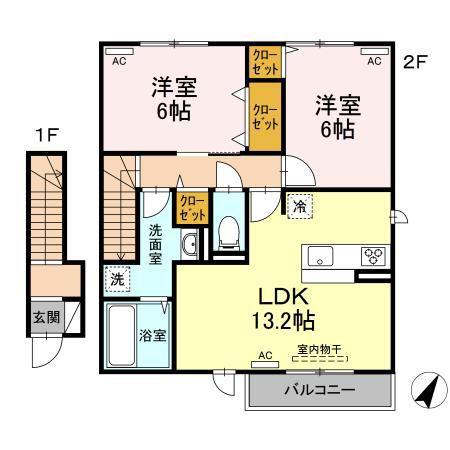 ラ トルチェ A棟(2LDK/2階)の間取り写真