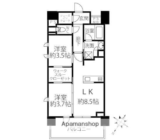 クリオラベルヴィ横濱サウス(2LDK/4階)の間取り写真
