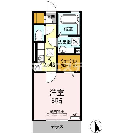 リバーサイド夕葉(1K/2階)の間取り写真