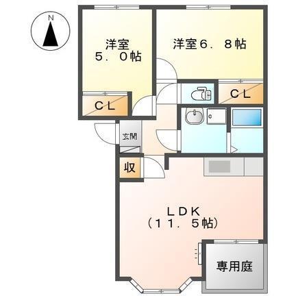 ストロベリーフィールズI(2LDK/1階)の間取り写真