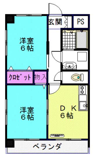 テラグレイス金久ビル(2DK/8階)の間取り写真