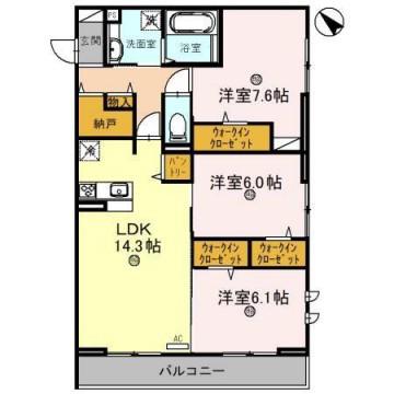 グラン セレーナ オオクボ(3LDK/3階)の間取り写真