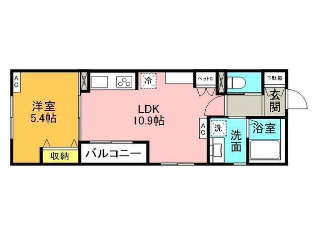 駒沢公園テラス(1LDK/1階)の間取り写真