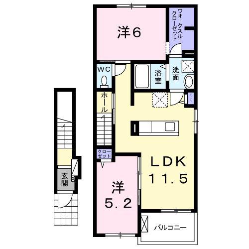 ルミエール B(2LDK/2階)の間取り写真