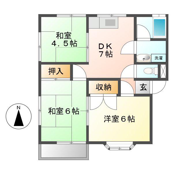 ハイツグランディール C(3DK/1階)の間取り写真