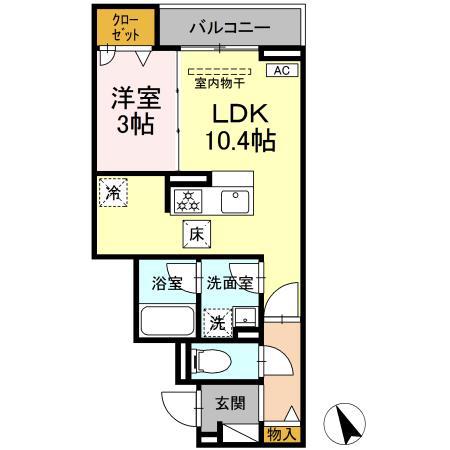 アリヴィオ(1LDK/1階)の間取り写真