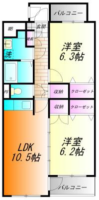 ル・シエルII(2LDK/4階)の間取り写真