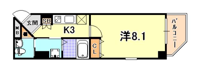 ラナップスクエア湊川公園(1K/8階)の間取り写真