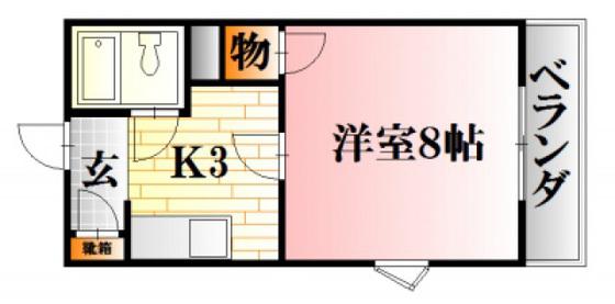 ボヌール中尾(1K/3階)の間取り写真