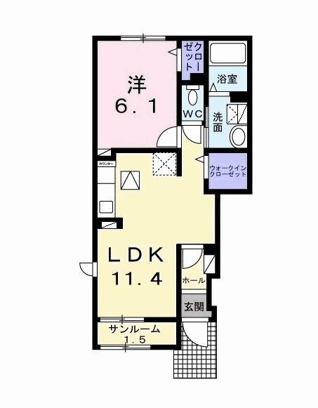 ベルウッド III(1LDK/1階)の間取り写真