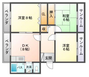 マンション大橋(3DK/3階)の間取り写真