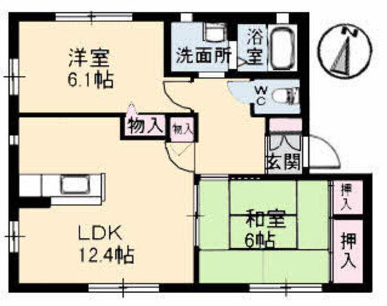 サニーハイム東原B棟(2LDK/2階)の間取り写真