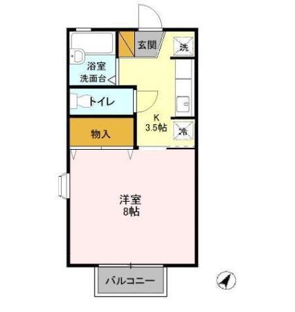 ヴィルヌーブさくら(1K/1階)の間取り写真