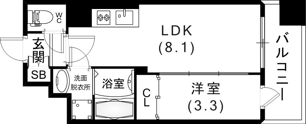 SDグランツ三宮イーストフロント(1LDK/2階)の間取り写真