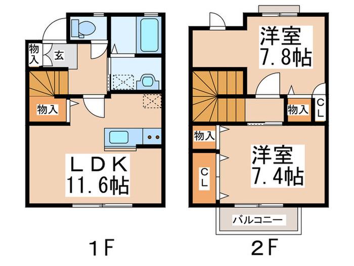 ヴィーブルコート A棟(2LDK/1階)の間取り写真