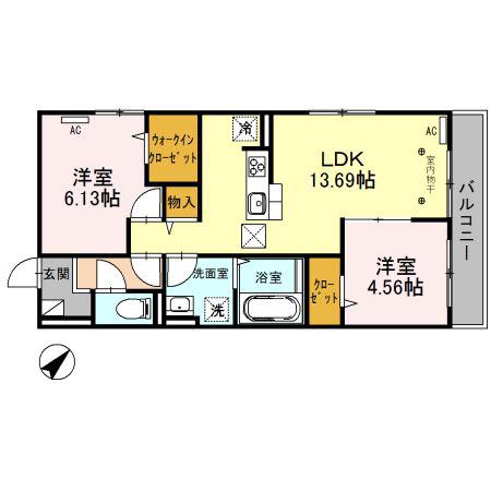 ポルトフィーノ B(2LDK/1階)の間取り写真