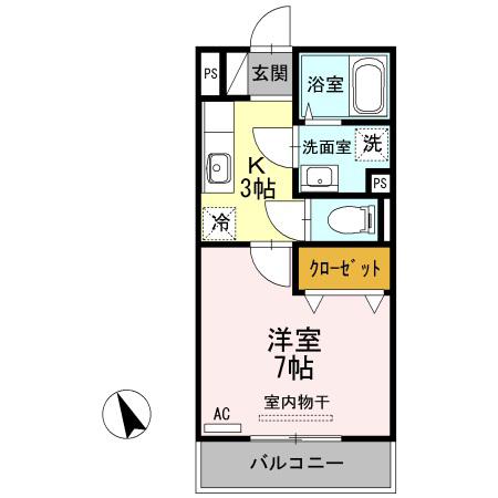 セレッソ ソレアードN(1K/2階)の間取り写真
