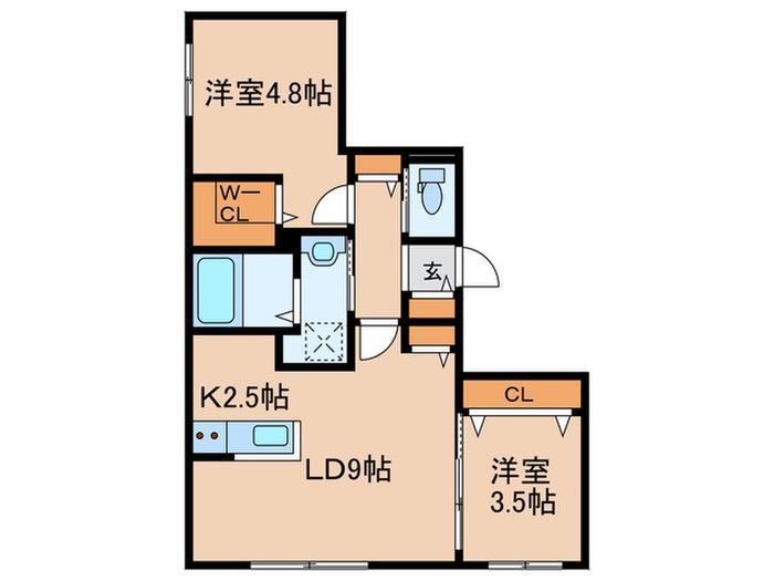 アルファグランデ麻生(2LDK/3階)の間取り写真