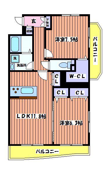 プリマヴェーラ(2LDK/1階)の間取り写真