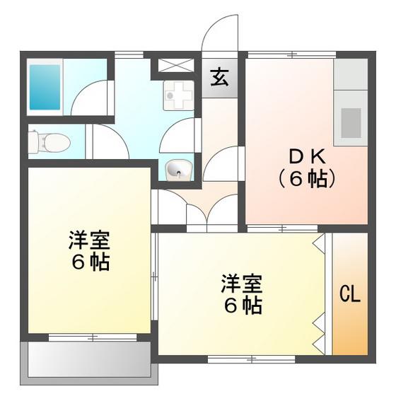 ルフラン相生(2DK/2階)の間取り写真