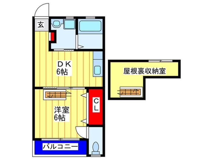 南ハイツ3号棟(1DK/2階)の間取り写真
