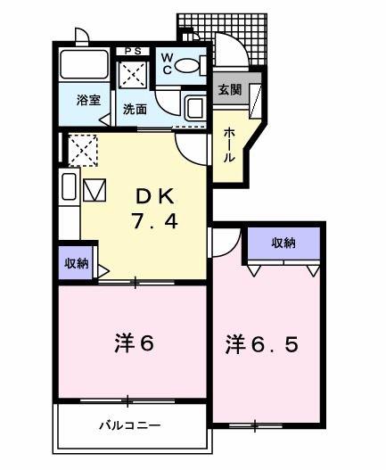 グランドステージC(2DK/1階)の間取り写真