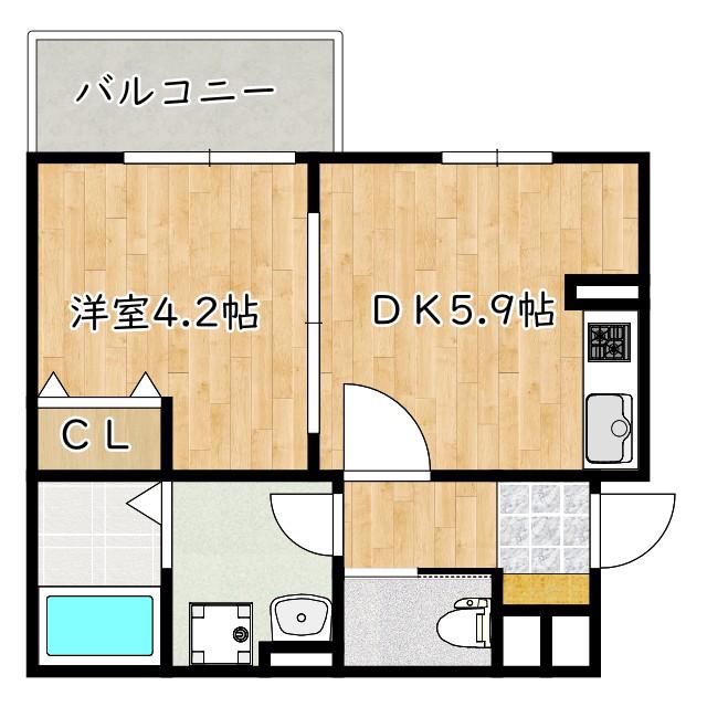 ヴェルメゾン松原東新町(1DK/3階)の間取り写真