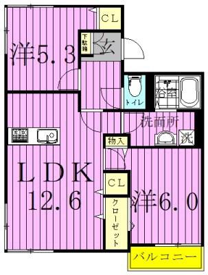 ル・トゥールモンド(2LDK/3階)の間取り写真