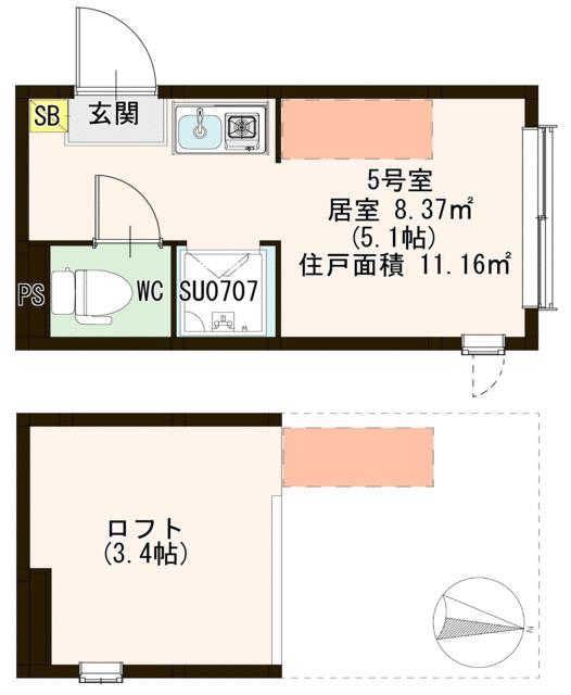 ハーモニーテラス春日町II(ワンルーム/2階)の間取り写真
