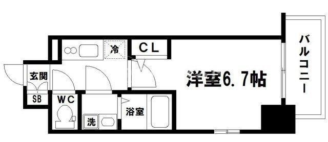 エスリード大阪上本町グリーズ(1K/14階)の間取り写真