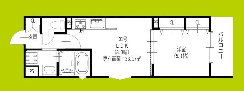 クリエオーレ新堂I(1LDK/3階)の間取り写真