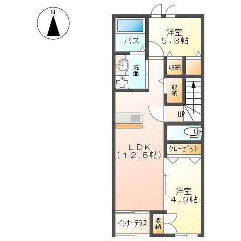 クレシア国府(2LDK/2階)の間取り写真