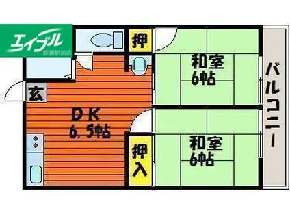 シティハイムあかね B棟(2DK/1階)の間取り写真