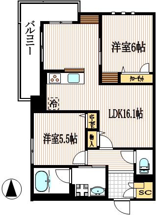 ホクレア府中(2LDK/4階)の間取り写真