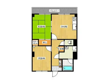 レジデンス海岸通(2DK/4階)の間取り写真