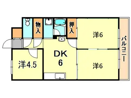 多聞ニューハイツ(3DK/3階)の間取り写真