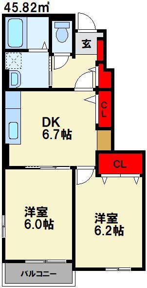 ハルシアン・パークB(2DK/1階)の間取り写真