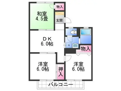 和歌川弐番館(3DK/2階)の間取り写真