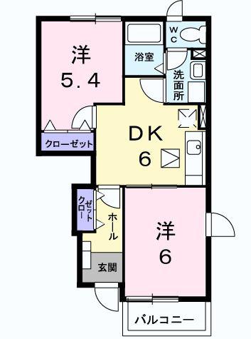 ヴェルカーザII(2DK/1階)の間取り写真