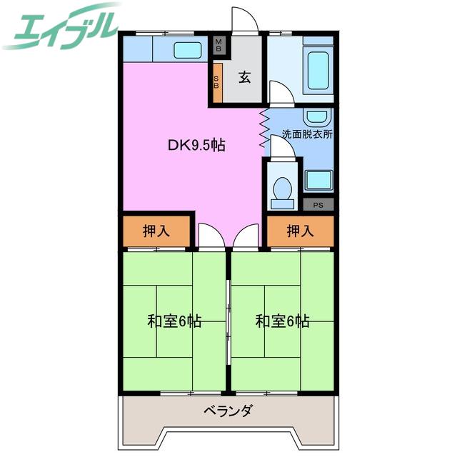 小古曽ビル(2DK/2階)の間取り写真